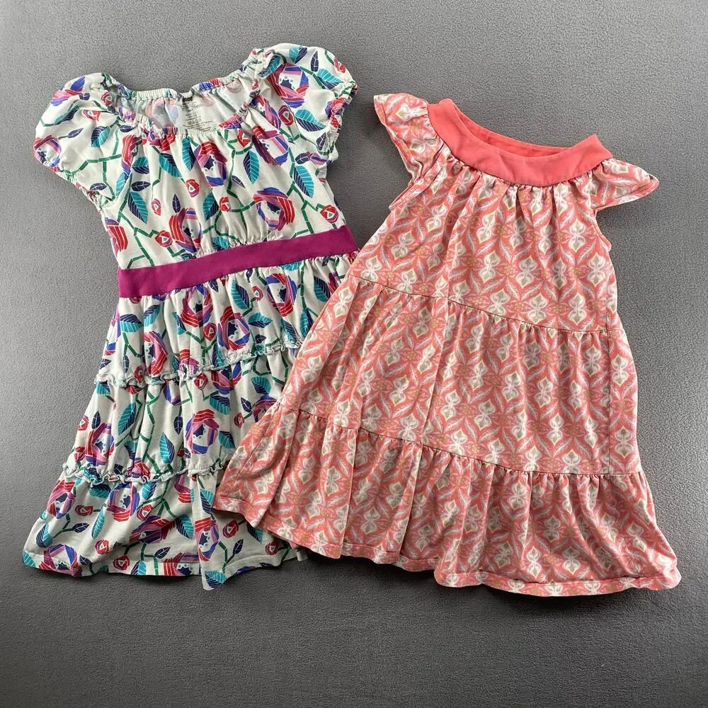 Tea Collection Cotton Dresses Lot of 2 Casual Floral Geo Print Girls 6 Comfy‎